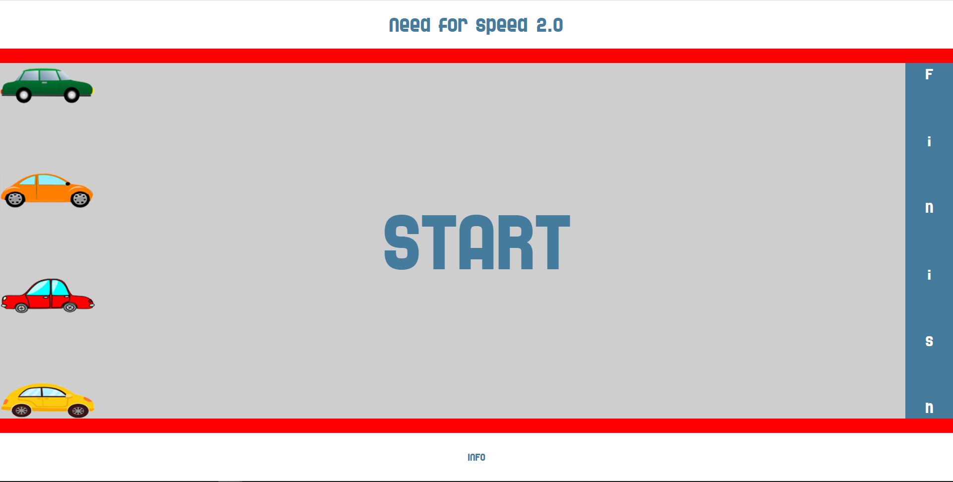 screenshot of racing game landing page